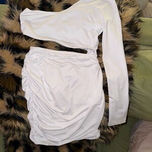 Amazon White One-Shoulder Midi Dress